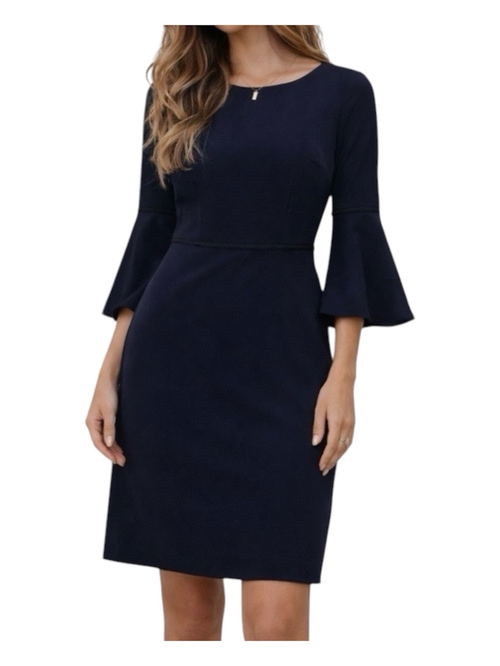 Tommy Hilfiger Classic Navy 3/4 Length Bell-Sleeve Sheath Dress Size 8